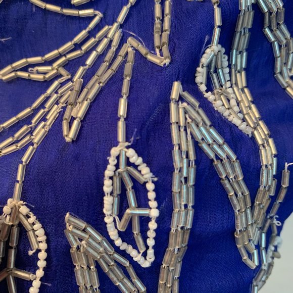 Vintage Gunit beaded silk vest size L royal blue with silver and white beads - Picture 11 of 11